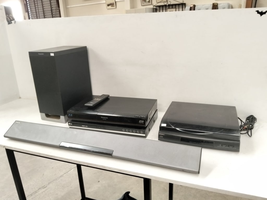 PANASONIC SOUNDBAR + SUB + SONY RECORD PLAYER AND 2 DVDS PLAYERS — NZ auction result