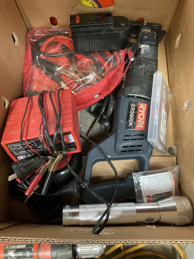 CTN OF POWER TOOLS - JUMPER LEADS - TORCH - HARDWARE — NZ auction result