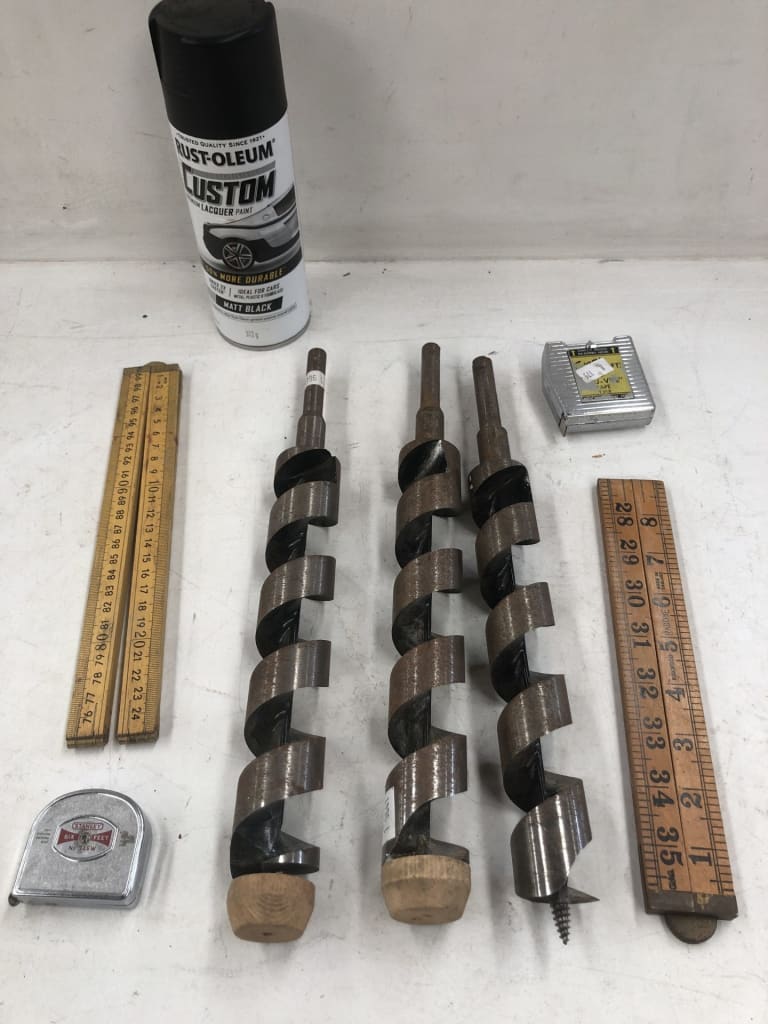 AUGER BITS - TAPE MEASURES - BLACK SPRAY PAINT — NZ auction result