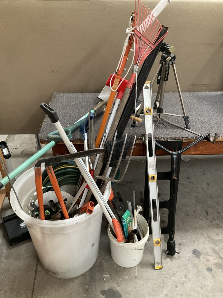 LARGE BIN OF GARDEN TOOLS ETC — NZ auction result