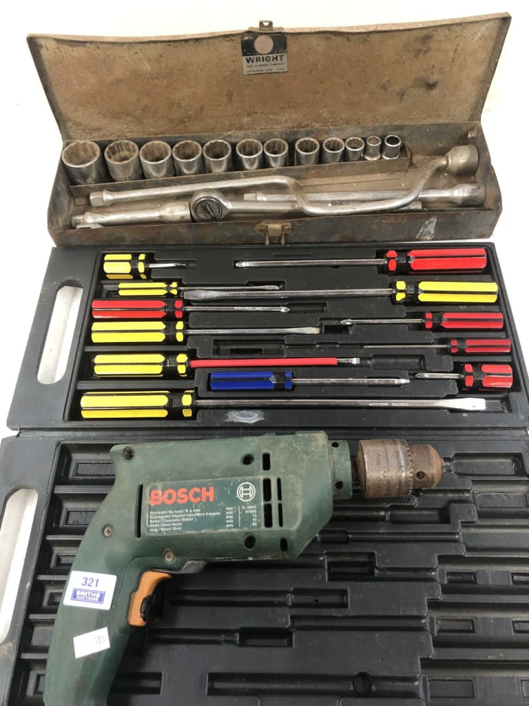 BOSCH DRILL - SOCKET SET - SCREWDRIVER SET — NZ auction result