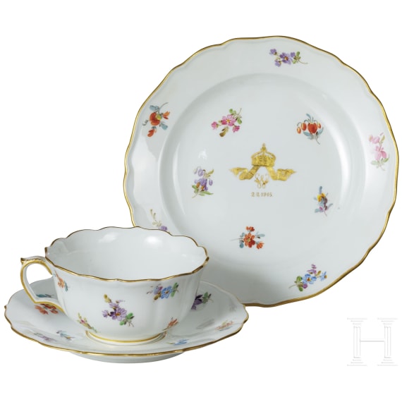 Kaiser Wilhelm II. dreiteiliges MeissenKaffeegedeck, datiert 1915