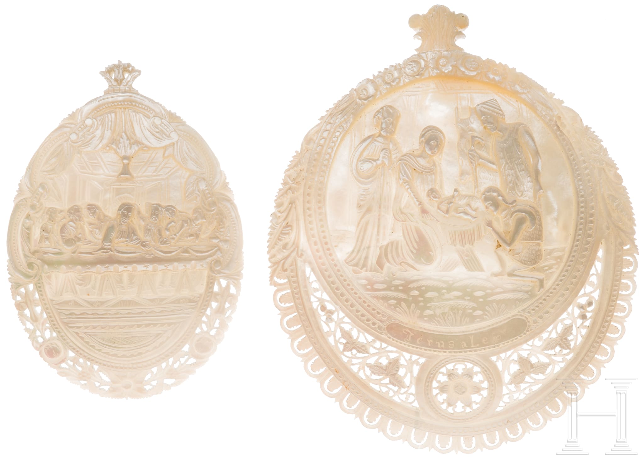 Two Mother of pearl Icons Showing The Nativity Of Christ And The Last two-mother-of-pearl-icons-showing-the-nativity-of-christ-and-the-last